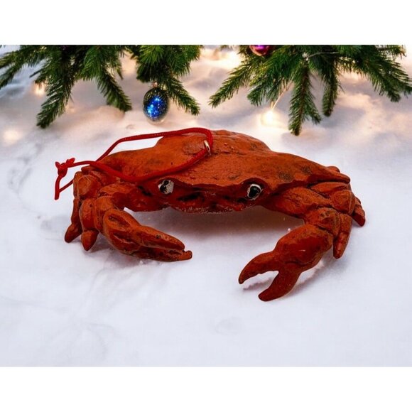 Vintage Clay Red Crab Christmas Tree Ornament Beach Ocean Life Coastal - Picture 1 of 7